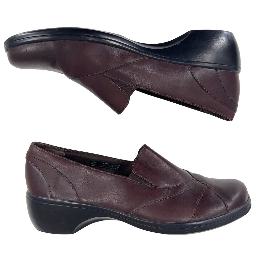 Clarks Blackberry‎ Women's Burgundy Leather Slip On Wedge Loafer Size 8.5M